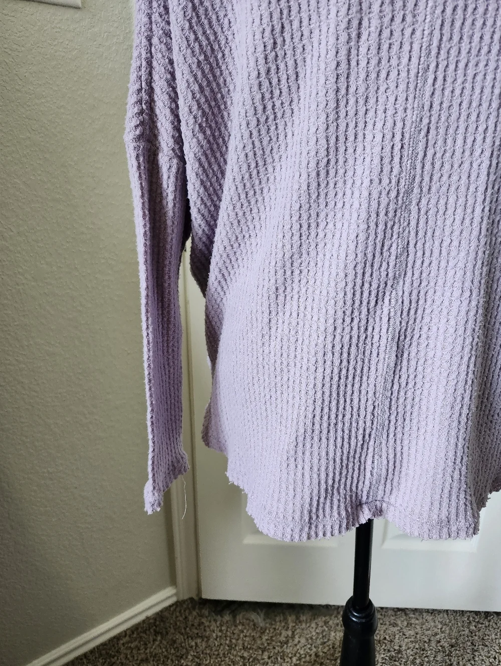 Out From Under Lavender Waffle Knit V-Neck Sweater
